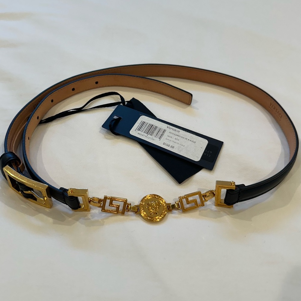 Versace medusa skinny belt black leather buckle 75/30